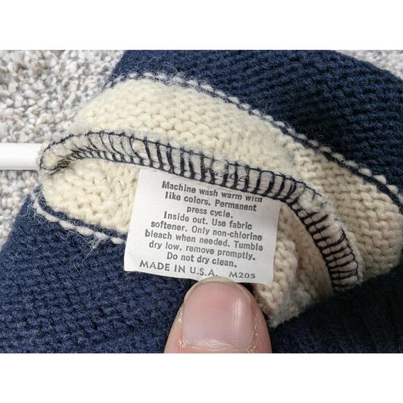 Vintage 80s 90s Reed St James Sweater L Blue Cream Stripe Preppy Heritage Knit - Picture 8 of 10